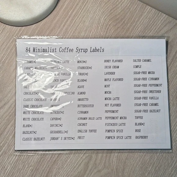 Coffee Syrup Labels