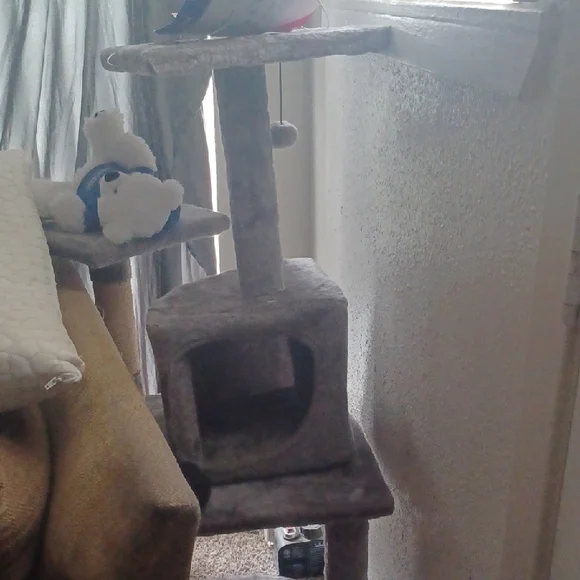Gray Cat Tree with Multiple Levels
