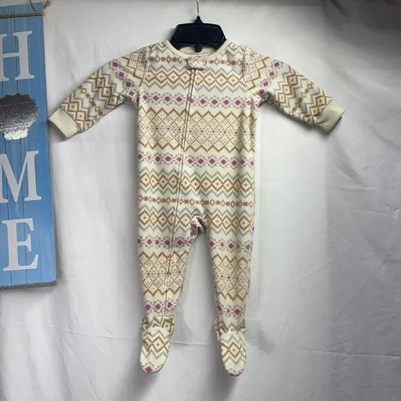 CARTER'S Long Sleeve Bodysuit Sleep And Play Girls12 Month Cream Full Zip/Snap