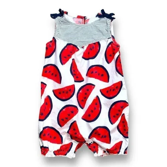 Just One You By Carters One Piece Romper Patriotic Red Watermelon Star Print