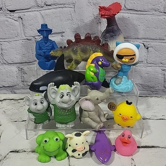 Bath Tub Float Toy Figures Lot Random Rubber Dinos Trolls Ducks Inspector Gadget