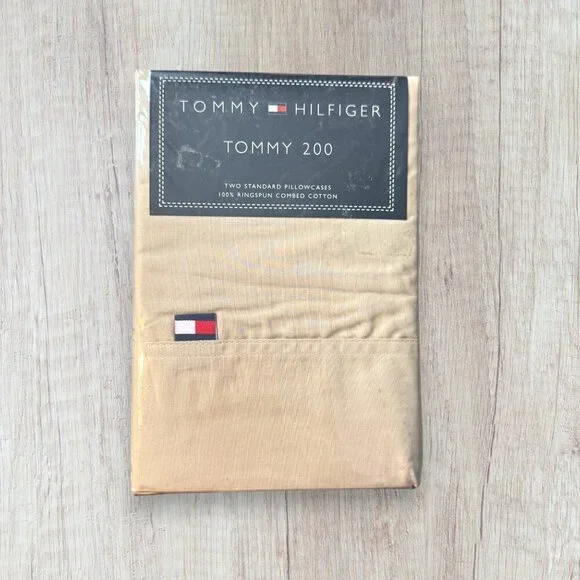 NEW Y2K Vintage TOMMY HILFIGER 200 Khaki Tan Cotton 2 Standard Pillowcases