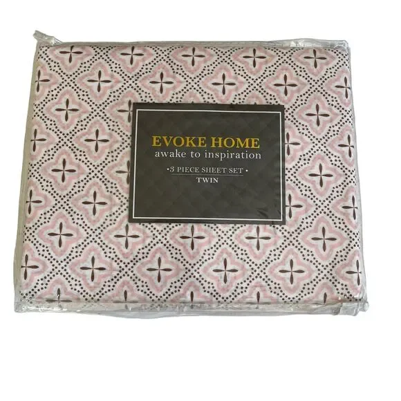 Evoke Home Awake To Inspiration Pink Twin 3 piece Size Sheet Set Microfiber GEO