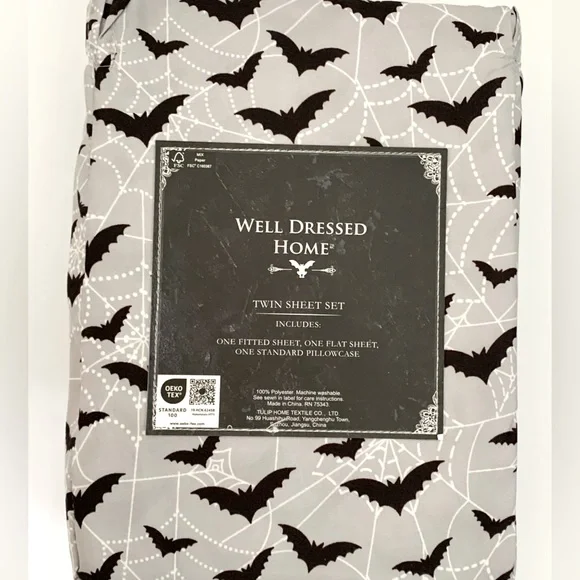 Bat Spiderweb Goth Sheet set - Twin - Black Grey White - NEW