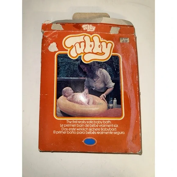 Vintage Tubby Inflatable Baby Bath NOS New Open Original Box 70s 80s BLUE