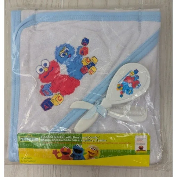 Sesame Street Babies Elmo baby hooded towel hair brush comb set new