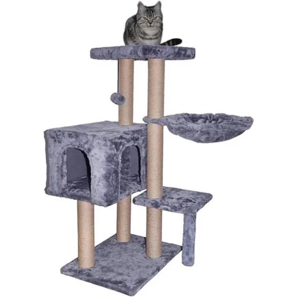 WIKI Cat Tower Furniture Jute-Covered Scratching Posts with a Ball Activity,Grey