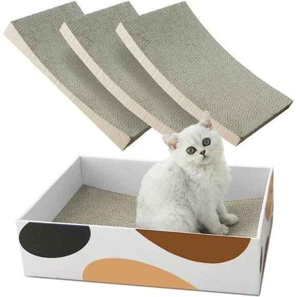 Cat Scratching Pad, Concave Cat Scratcher Cardboard, Durable 3 in 1 Corrugated