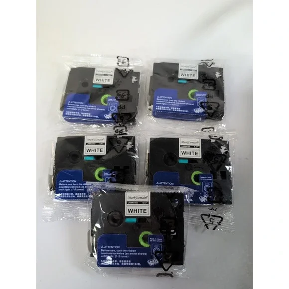 Laminated Tape 12mm 0.47 white / Black compatible with brother New 5 Pack