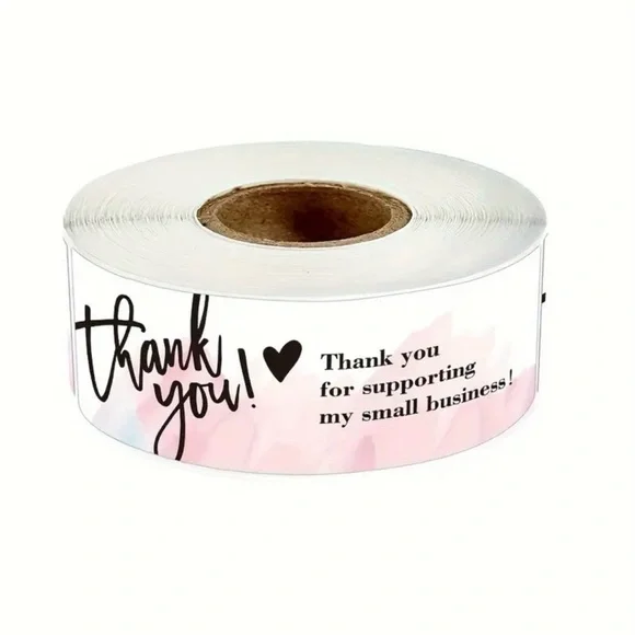 Thank You Label Roll - White and Pink, NEW