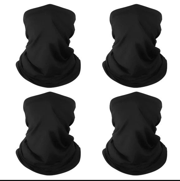 4 Pieces Black Neck Gaiter Face Mask Cover Bandana 100% Cotton