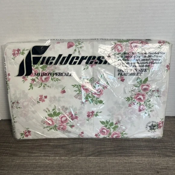 Vintage Fieldcrest Twin Flat Top Sheet No Iron Percale Floral Print Cottagecore