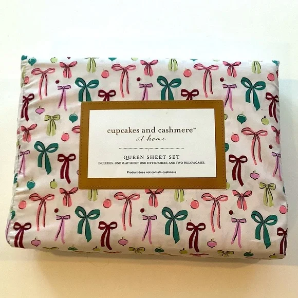 Cupcakes and Cashmere Multicolor Bows Queen Sheet Set New