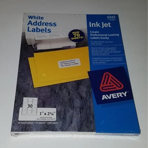 NEW Avery 6245 Ink Jet 2100 White Address Labels 1