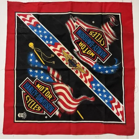 Vintage Harley-Davidson Bandana USA Made 50/50 Cotton Poly Patriotic USA