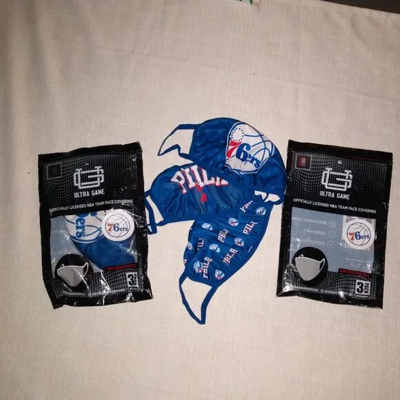 NBA Philadelphia 76ers Face Masks 3 blue mask Trio