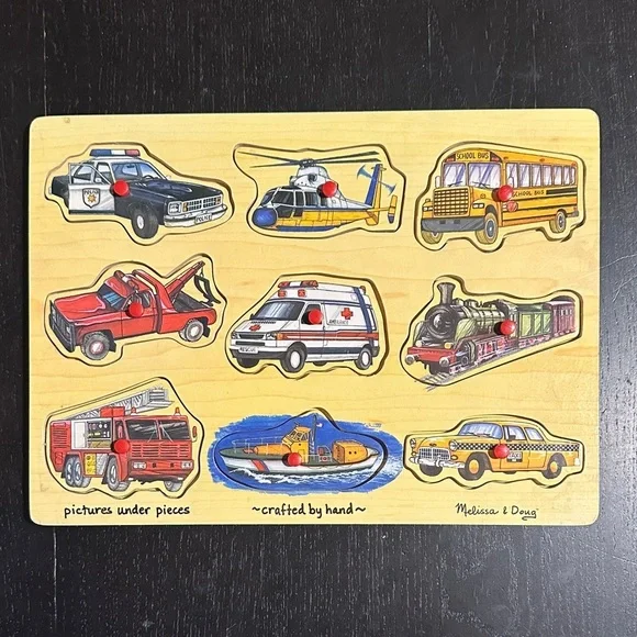 Melissa & Doug Wooden Vehicle Puzzle - Yellow, Red, Blue