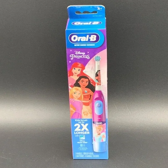 Oral-B Disney Princess Battery Powered‎ Toothbrush Kids 4 Handle Stickers