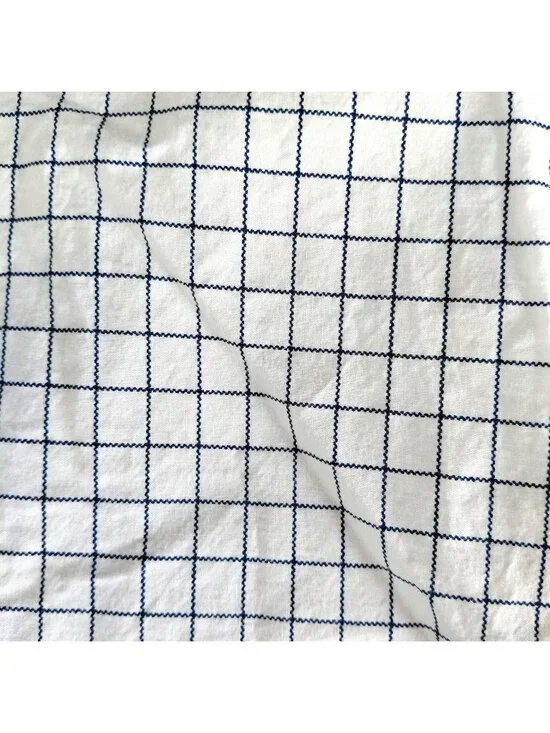 Nautica Queen Flat Sheet 85x101 White Navy Grid Check Cotton Bedding Flaws