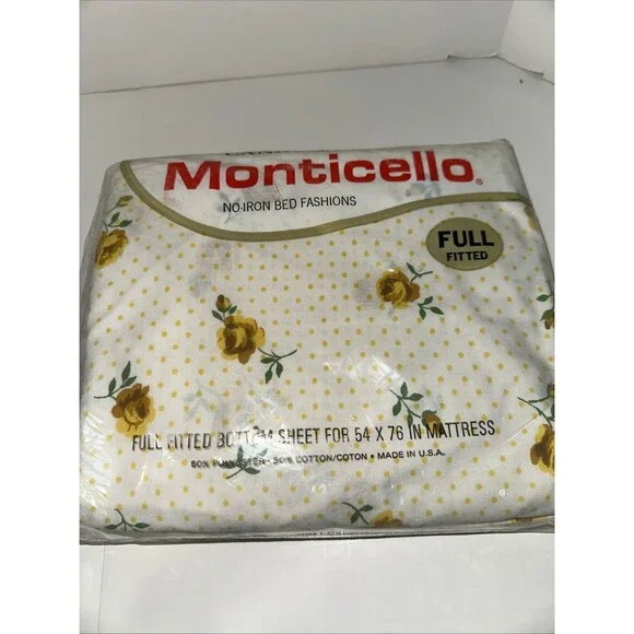 Vintage Set Cannon Monticello Full Fitted Sheet Rose Dream 266 Yellow NEW
