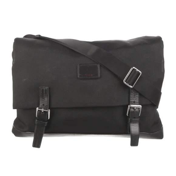 Tumi fold over nylon/leather messenger bag briefcase carryall black