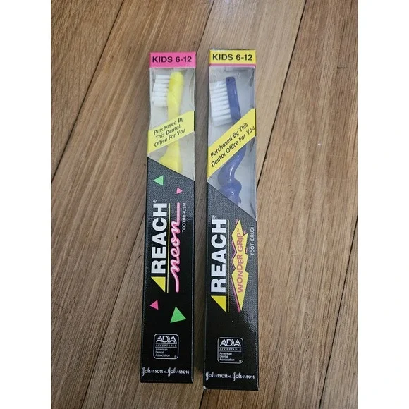 VTG Johnson‎ & Johnson REACH Kids Toothbrush Set Neon & Wondergrip Set 1993/94