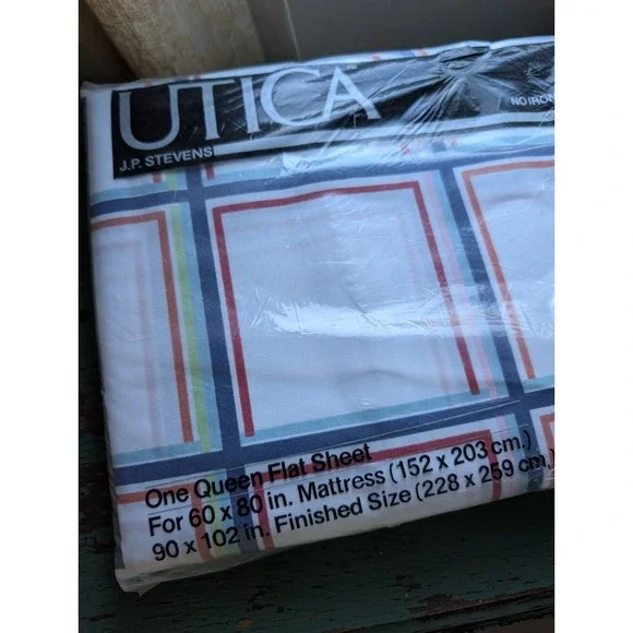 Vintage Utica Fine Arts J.P. Stevens RARE Queen Flat Sheet Gridlock, Brand New