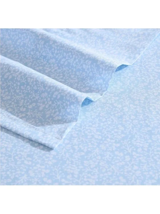 Laura Ashley KING Maeve Blue Floral 4Pc Sheet Set 100% Cotton Percale/Breathable