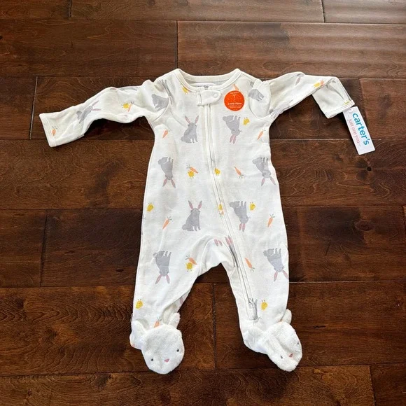 Carters Baby Girls Bunny Carrot Footed Pajamas Sleepers 3m White Easter‎