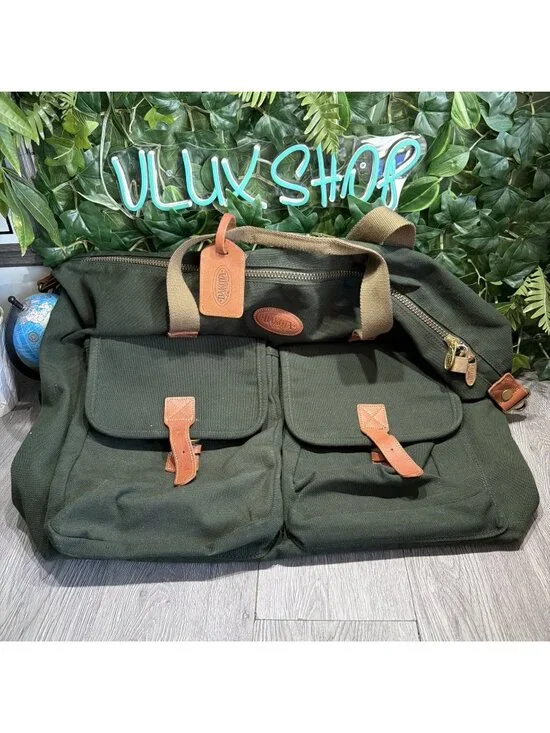 Tumi Dakota Duffel Bag Green Canvas Leather Weekender Pack Vintage Carry On