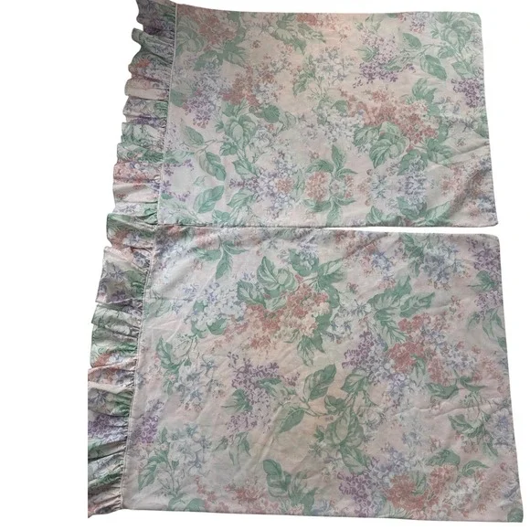 Vintage Martex Floral Ruffle Pillowcase Set 2 Standard Percale Lilac Hydrangea