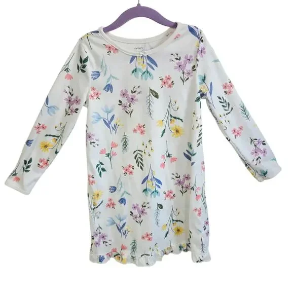Carter's Girls 4-5A Long Sleeve Dress Multicolor Wildflower Floral Cottagecore