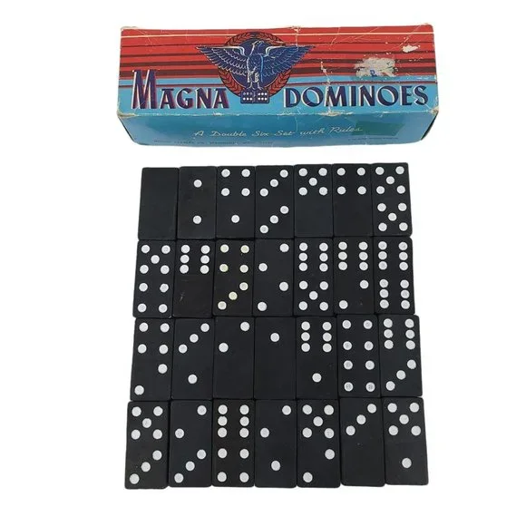 Vintage Milton Bradley Magna Dominoes 28 Pieces Double Six Set No. 225