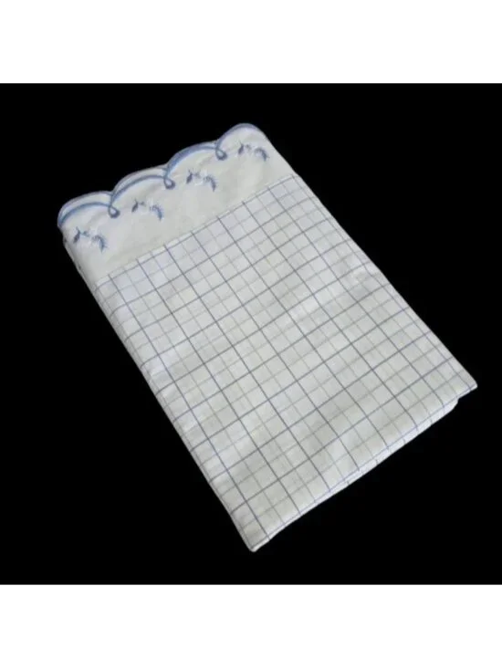 St Mary's Percale Twin Size Flat Sheet Tulips Embroidery Blue White Vintage USA