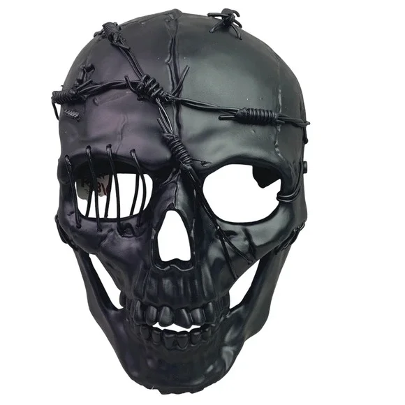 KBW‎ Black Skull Mask Barbed Wire Stitched Halloween Cosplay Prop Steampunk NWT