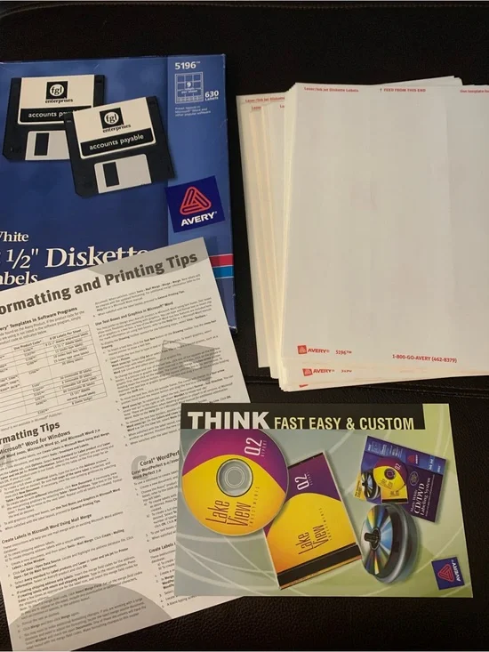 Avery 5196 White Diskette Labels 3-1/2” Diskette 9 Labels Per Sheet - 37 Sheets