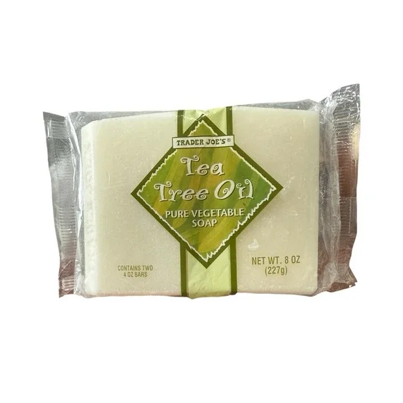 8oz Trader Joe's Tea Tree Oil Pure Vegetable Soap (2x 4oz Bars) NEW HTF NOS