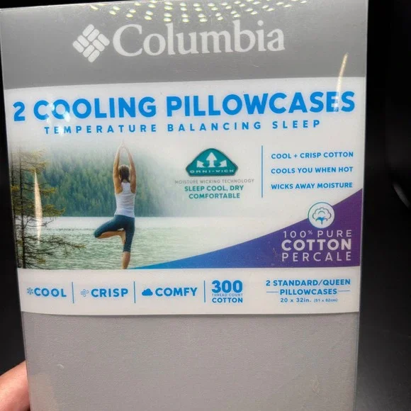 Columbia 2 Pack Cooling Pillowcases Omni-Wick Cotton Percale Earl Gray Std/Queen