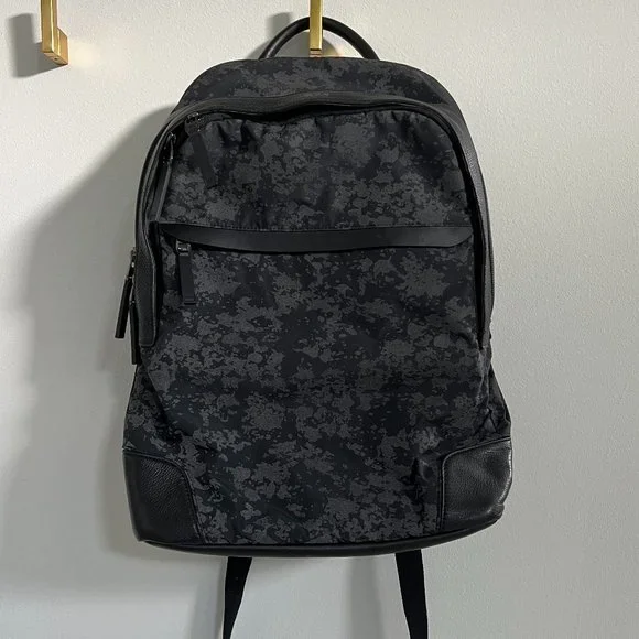 TUMI Dalston Massie Black Camo Nylon and Leather Laptop Backpack