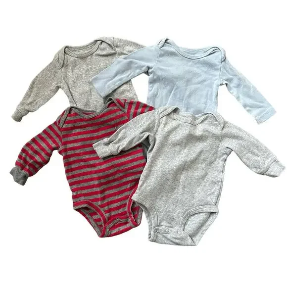 Carter’s long sleeve onesie bundle - stripes and solids, size 3 month (set of 4)
