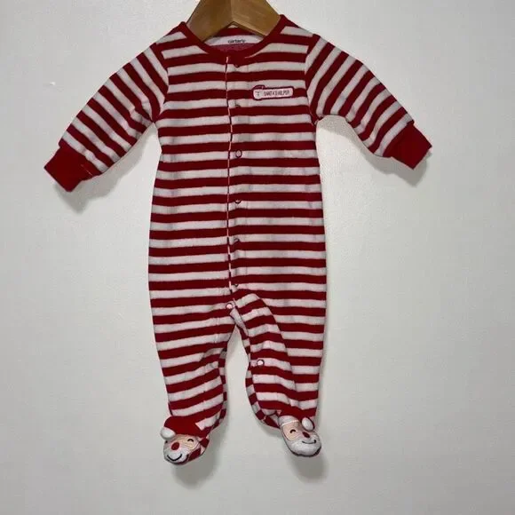 Carter's Candy Cane Striped Santa's Helper Footed Long Sleeve One Piece 3 Months