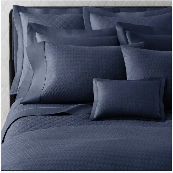 New Ralph Lauren BEDFORD Highland Jacquard Navy Blue Flat Sheet - Queen