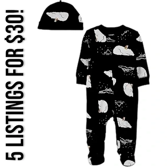 Carter’s 3 month sleep & play set zip footies and cap matching outfit set