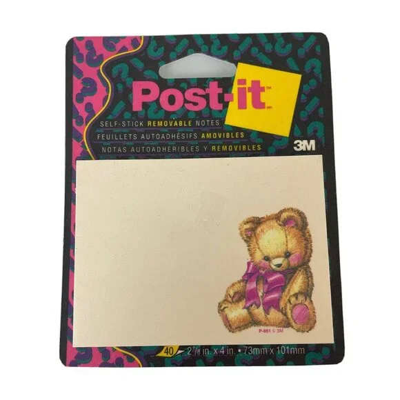 Vintage 3M Post Its 1993 Teddy Bear Design, New, Sealed, Made in USA, Office
