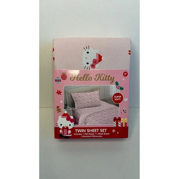 Hello Kitty Twin‎ Sheet Set Pink Festive Holiday Character Bedding