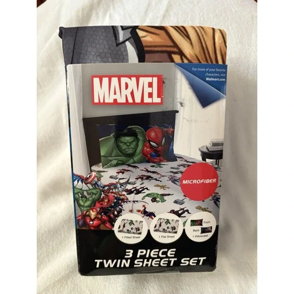 NEW Marvel AVENGERS Twin Sheet Set 1 Fitted 1 Flat Sheet 1 Pillowcase 3 Piece