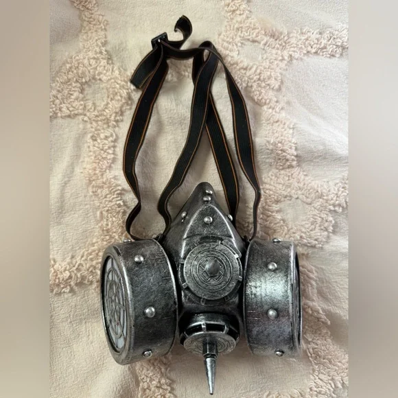 Silver Color Steampunk Double Respirator Mask with Spikes