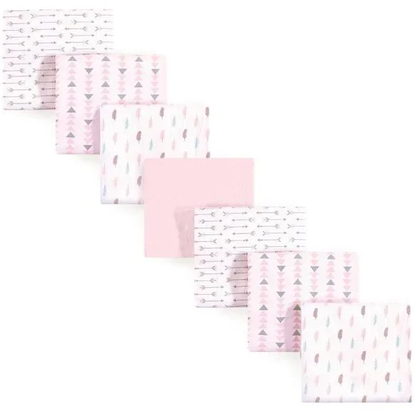 Luvable Friends 7 Cotton Flannel Receiving Blankets, Girl Feathers, One Size