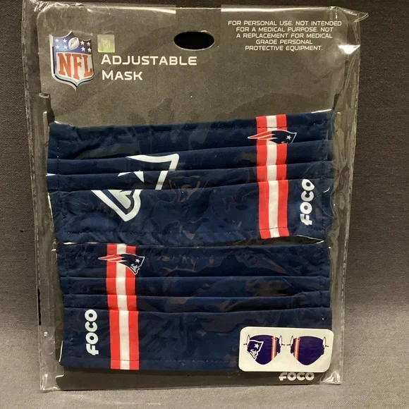 NFL NEW ENGLAND PATRIOTS MEN’S ADJUSTABLE MASK SET OF 2 COLOR: NAVY,RED,WHITE