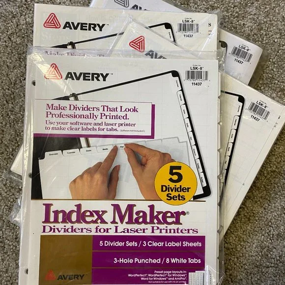Avery 4 Sets Clear Label Dividers 5 Tab #11437